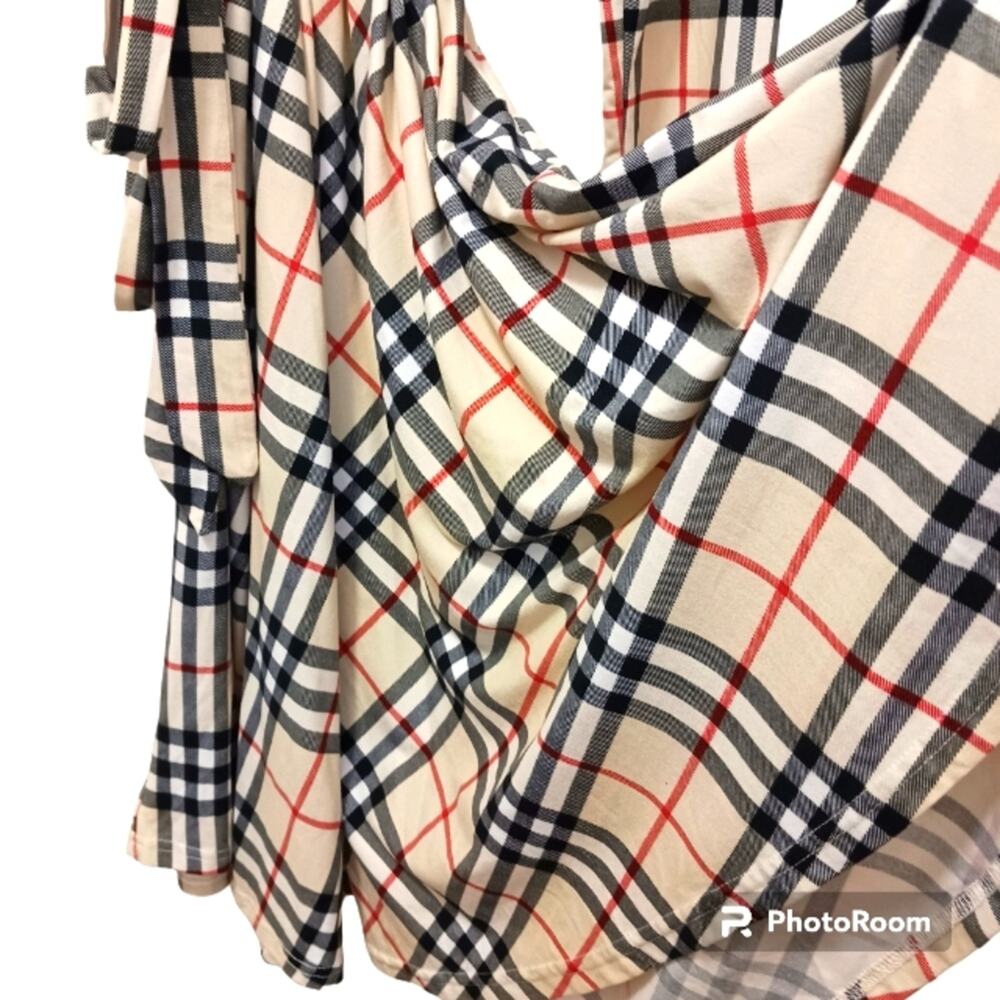 Diphi LiLi Plaid Dress Sz XL Tan Black V-Neck Button Down Fit & Flare Preppy VNT - Picture 10 of 13